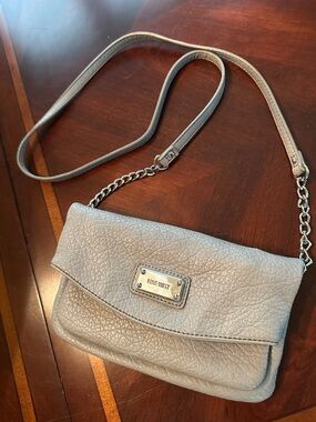 Nine West Silver Pebbled Leather Crossbody Bag